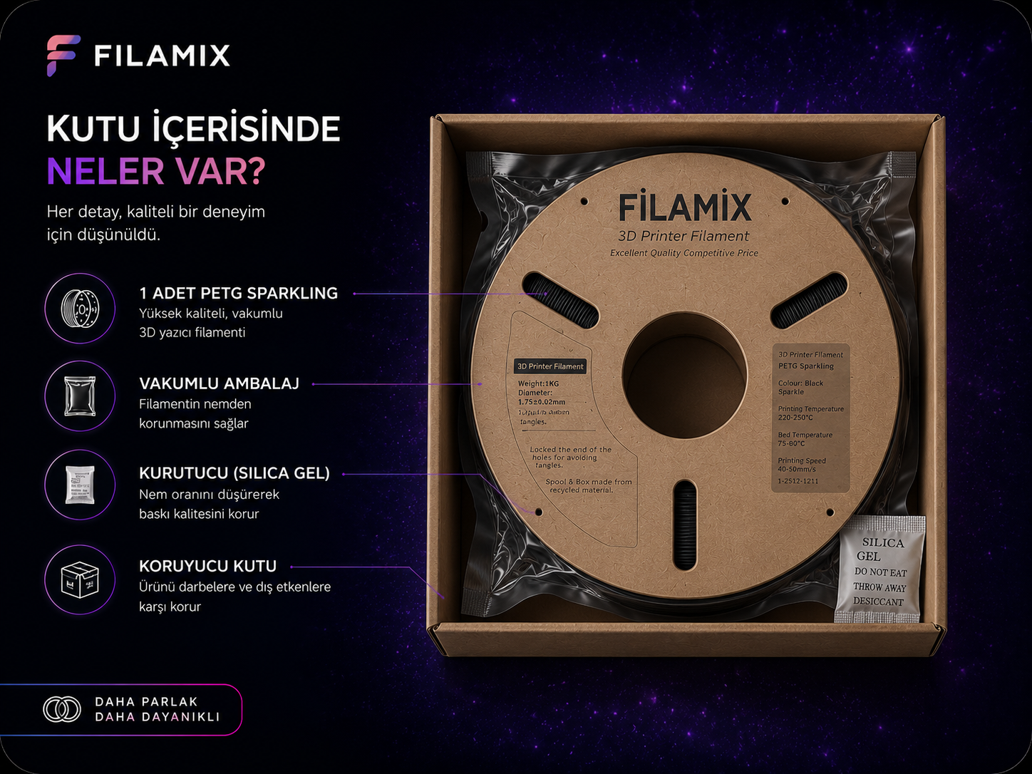 Filamix PETG Sparkling seri ambalaj tanıtımı